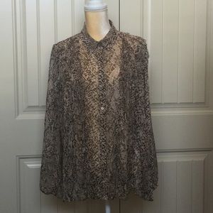 Western Look Semi-Sheer button down Fringe blouse.